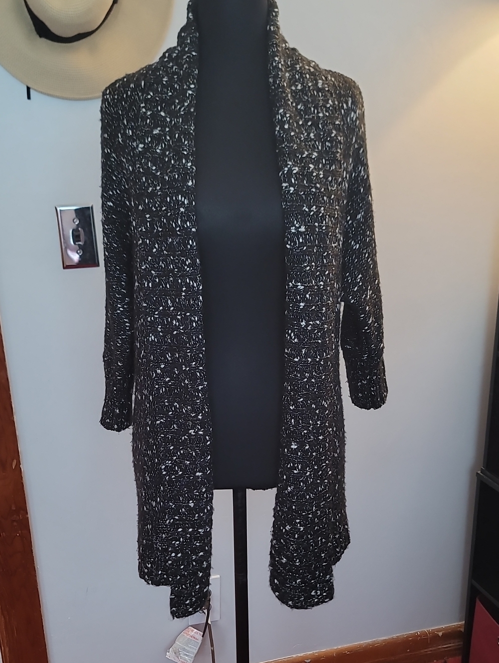 Loft OutletBlack & White Marled Open-Front Cardigan Sweater size xxsp
